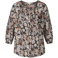 Himalaya Clothing Langarmbluse Edle Langarm Bluse aus weich fallender Viskose mit krempelbaren Ärmeln Bluse Damen mit Blattmotiv Elegante Viskose Bluse