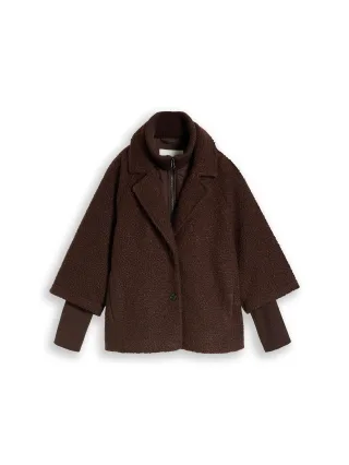 Tom Tailor - Cosy Cape Jacke im 2-in-1-Look java dark brown boucle - Gr. - M