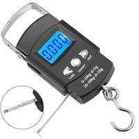 GARRYFIZH Feinwaage Kofferwaage Digital 50kg mit Maßband LCD Gepäckwaage Anglerwaage, Blau hinterleuchtetes LCD-Display