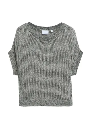 comma - Kurzarm-Strickpullover beige/grau - Gr. - S