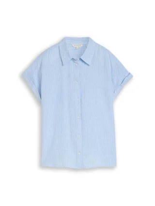 Tom Tailor - Loose Fit Bluse mit Leinenanteil blau - Gr. - 36