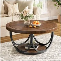 Tribesigns Couchtisch 80 cm runder Sofatisch mit 2 Ebenen, Wohnzimmertisch, Beistelltisch