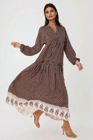 Gemustertes V-Ausschnitt Maxikleid