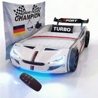 Coemo Autobett GTE (1-tlg., Komplett-Set Bett und Lattenrost), Weiß Autobett Rennwagen GTE mit Lattenrost Beleuchtung Motorgeräusche