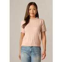 Adrianna Papell Rundhalspullover Embellished Neck Pullover Lässiges, mit Strickdetails verziertes Oberteil