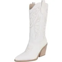 Ital-Design Stylische Damen-Stiefeletten mit Stickdetails für Alltag Westernstiefel (91409431) Blockabsatz Stiefel in Weiß