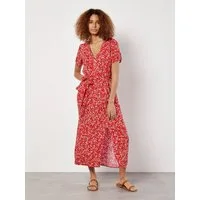 Apricot Druckkleid Ditsy Floral Decorative Button Dress mit Tallenbindeband