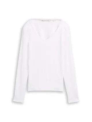 Denim Tom Tailor - Slim Fit Langarmshirt mit Rippstruktur white - Gr. - S