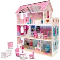 Ikonka Puppenhaus Großes Puppenhaus mit Beleuchtung LED Beleuchtung 3 Stockwerke, (LED Puppenhaus Set mit Möbel, Puppenhaus mit Beleuchtung und viel Zubehör), Realistische LED-Beleuchtung, detailreiche Möbel Villa Puppenhaus