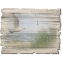 Artland Holzbild Nordseestrand mit Möwen, Strand (1 St)