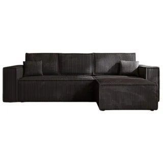 Graingold Ecksofa, Schwarz, Kunststoff, Echtholz, 4-Sitzer, Ottomane rechts, L-Form,L-Form, 280x170 cm, Oeko-Tex®, Reach, Hergestellt in Europa, Handmade in Europe, Hergestellt in Europa, Made in EU, Real Wood, Wohnzimmer, Sofas & Couches, Wohnlandsc