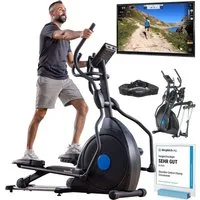 Skandika Crosstrainer CardioCross Carbon Champ, Ellipsentrainer für Zuhause bis 150 kg, mit 24,5kg Schwungmasse, Magnetbremssystem, Kinomap/App Kompatibel