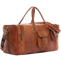 SID & VAIN Reisetasche Weekender aus Leder Unisex LANDON in kastanie (1x Reisetasche, 1x Schultergurt, 1x Dustbag, 1x Adressanhänger), Hochwertige Reisetasche Ziegenleder 60 cm in Kastanien braun