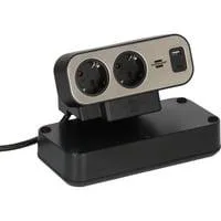 estilo Duplex Tischsteckdosenleiste 9-fach, 2x USB schwarz/silber, 2 Meter Kabel, USB-A, USB-C, mit beleuchtetem Sicherheitsschalter