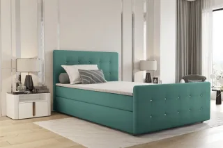 Boxspringbett Schlafzimmerbett MARKOS 140x220cm Stoff Soro Türkis inkl. Topper