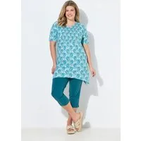 Ulla Popken Longshirt Longshirt Muscheln V-Ausschnitt Halbarm