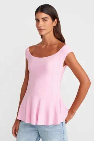 Taillierte Ripp-Peplum-Bluse