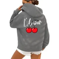 RMK Kapuzenpullover Damen Pullover L'Amour Winter Hoodie Hoody Oversized Sweatshirts Kirsche Cherry