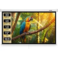 tectake Beamer-Leinwand für 4K, HD, Ultra HD und Full HD, Format 16:9, 72“ Deckeneinbauleinwand (Gain-Faktor 1, 0, Wand- oder Deckenmontage, faltenfrei, robust)