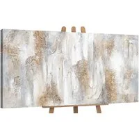 YS-Art Gemälde Philosophie, Abstrakte Bilder, Weiß Beige Gold Abstraktes Leinwand Bild Handgemalt 3D