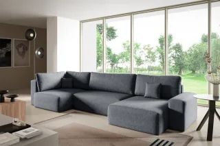 Wohnlandschaft mit Schlaffunktion ARONA XL Stoff Centaur Dunkelgrau Ottomane ...