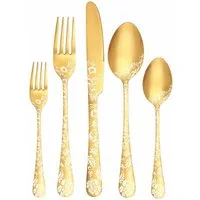 Diwzbyn Besteck-Set 20-teilig für 4 Personen – Edelstahl Messer (20-tlg), Gabeln & Löffel, elegantes Pfingstrosen-Design für Küche und Esstisch