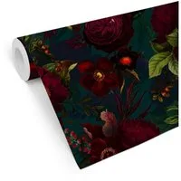 K&L Wall Art Mustertapete Vintage Blumentapete Rosen Vliestapete Blüten Floral dunkel, Barock Tapete
