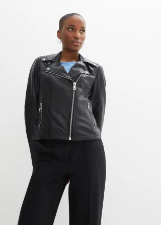 bonprix Bikerjacke aus Nappaleder, schwarz, Gr.38, Biker-Lederjacke aus hochwertigen Glattleder, aus Nappaleder