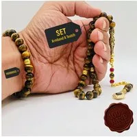 M-Punkt24 Kettenanhänger Tesbih Tespih Subha Gebetskette (Tigerauge, Kaplangözü, 8mm, SET ARMBAND & TESBIH), Edelstein