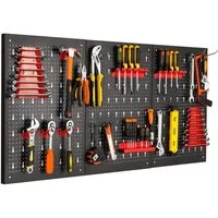 TLGREEN Lochwand Werkzeugwand aus Metall, Dreiteilige Lochwand Werkstatt, 3 Stk., (Erweiterbar Werkzeuglochwand mit 17tlg Haken und Halterungen, Werkzeug Wand für Werkstätten), 117 x 55 x 2 cm