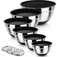 LuxusKollektion Rührschüssel Rührschüssel Set Edelstahl Schwarz 6-tlg mit Reibeaufsätzen