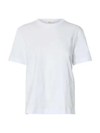 selected women - SLFMILA SS EMBROIDERY TEE bright white - Gr. - L
