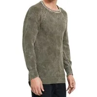 R-NEAL Rundhalspullover Streetwear Pullover Verwaschen im Oversized Look Grobstrick Pullover