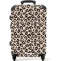 NoBoringSuitcases.com© Hartschalen-Trolley Beige mit schwarzem Pantherdruck 67 cm - 72 L, 4 Rollen, Hartschalenkoffer Mittel Groß für 20kg, Frauen Reisekoffer Trolley