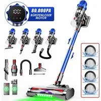 Hiazurm Akku-Hand-und Stielstaubsauger Akku Staubsauger,80000Pa/2.8L/70min OLED-Display Staubsauger Kabellos, 3 Stufen Bürstenloser Motor Stabstaubsauger Grüne Schmutz-Erkennung, Akkusauger für Tierhaare, Teppich & Auto