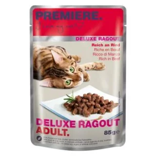 PREMIERE Deluxe Ragout Nassfutter Katze Adult Reich an Rind 88x85 g