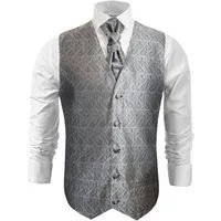 Paul Malone Anzugweste Herren Hochzeitsweste mit Plastron Set 2tlg - Paisley Bräutigam (Set, 2-tlg., mit Weste und Plastron) silber grau V30, Gr. 50 (S)