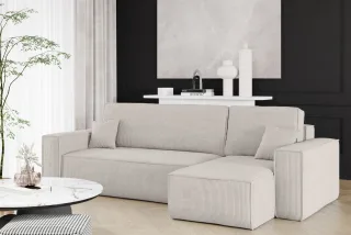 Ecksofa Schlafsofa Sofa MARIS Stoff Poso Altweiß Ottomane Rechts