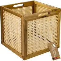HMF Regalkorb Aufbewahrungskorb mit Wiener Geflecht, geflochten aus Rattan, passend für Kallax Regale 32 x 34 x 32 cm, Muster 3, Natur