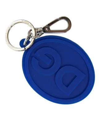 Dolce & Gabbana Blauer Gummischlüsselanhänger mit DG-Logo aus Silbermessing