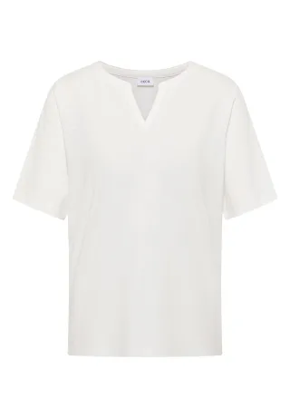 CECIL - T-Shirt mit Split Neck in Unifarbe vanilla white - Gr. - XL