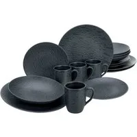 CreaTable Kombiservice Schiefer Black (16-tlg), 4 Personen, Steinzeug, robuste, kratzfeste, seidenmatte Glasur