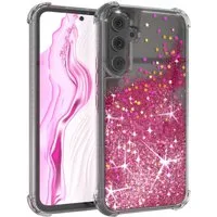 EAZY CASE Handyhülle Liquid Glittery Case für Samsung Galaxy A54 (5G) 6,4 Zoll, Glitzerhülle Shiny Slimcover stoßfest Durchsichtig Bumper Case Pink