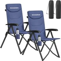 SONGMICS Campingstuhl 90°-150° verstellbare Rückenlehne (Packung), belastbar bis 150Kg, mit Getränkehalter/Tragetasche, 1er/2er Set