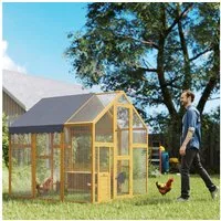 PawHut Hühnerstall Freilaufgehege Holz mit wasserdichtem Tuch, Sicherheitsschloss, für 6-8 Hühner, Enten, Gänse, Kaninchen, 1,7 x 1,8 x 1,8 m