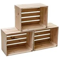Teramico Holzkiste Holzkisten Obstkisten Natur 50 x 40 x 30cm 3er Set, Vintage Obstkiste