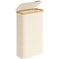 SONGMICS Wäschekorb, mit Deckel, 65 L, herausnehmbarer Wäschesack, Griffe aus Bambus