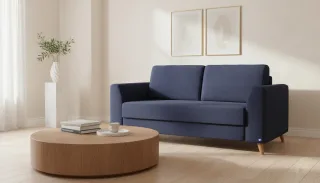 BRUNO Schlafsofa 160cm in Blau | Klassik | stabiles Massivholz & Boxspringkomfort