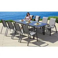 MERXX Garten-Essgruppe Amalfi, (9-tlg., 8 Stapelsessel, 1 Ausziehtisch 180(240)x100 cm, OTTOs Choice), pulverbeschichtetes Aluminium, 100 % Polyester,für 8 Personen geeignet