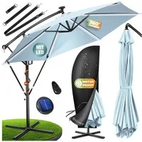 KESSER Ampelschirm ⌀300cm Alu Sonnenschirm mit LED Solar Inkl. Abdeckung & Fernbedienung, Kurbelschirm mit Ständer Wasserabweisend, 360° Funktion & UV-Schutz
